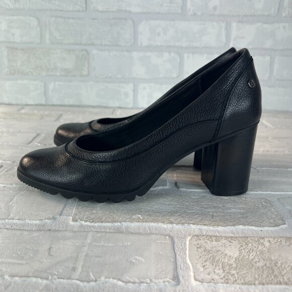 Hush Puppies Pumps Heels Womens 8 Black Pebbled Leather Chunky Stacked Block - Picture 4 of 12
